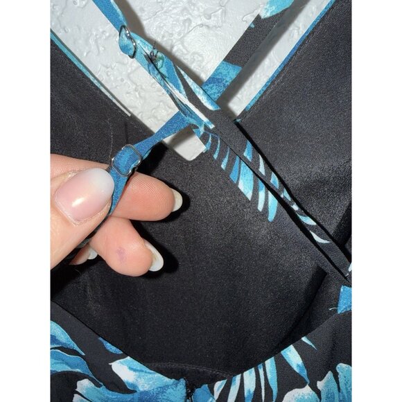 Forever 21 Tropical Mini Dress Blue Black Crossback Sexy Vacation Lined Small X1 - Picture 4 of 7
